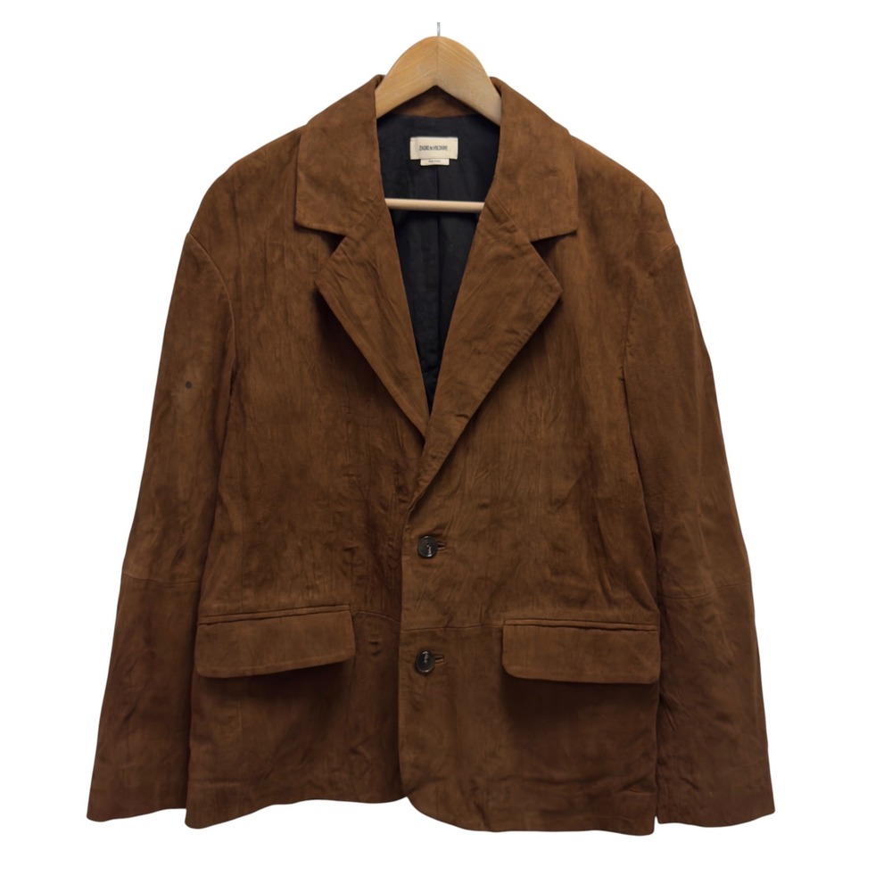 Zadig & Voltaire Women's Small Brown Goat Leather Van Daim Crinkle Blazer Jacket